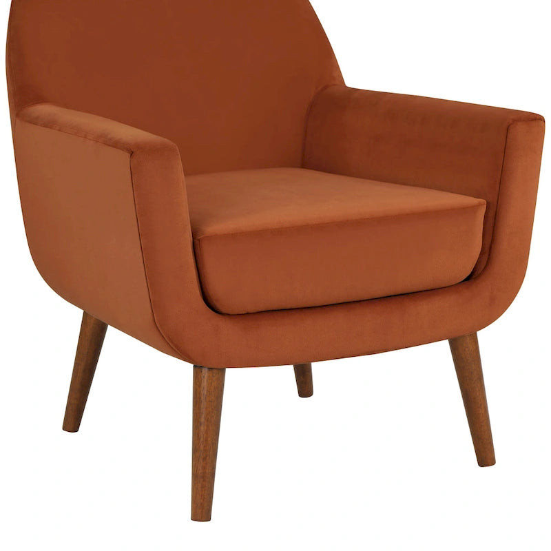 Mid-Century Velvet Upholstered Accent Arm Chair with Wooden Legs