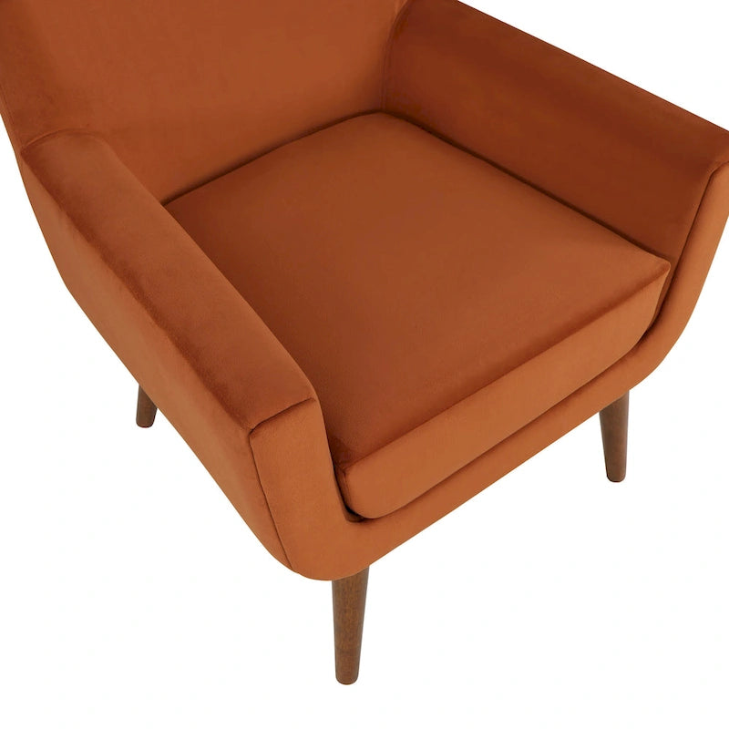 Mid-Century Velvet Upholstered Accent Arm Chair with Wooden Legs