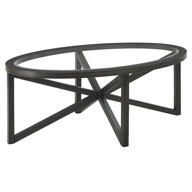 Mid-Century Round Tempered Glass Coffee Table with Solid Wood Tripod Base, Black