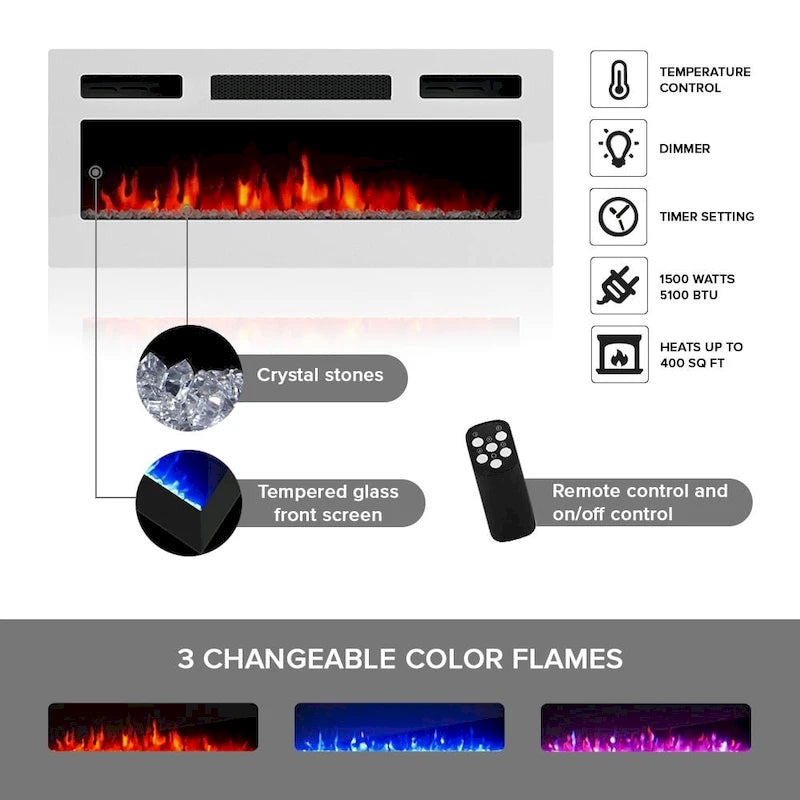 Modern White High Gloss Electric Fireplace TV Stand with Storage Drawers