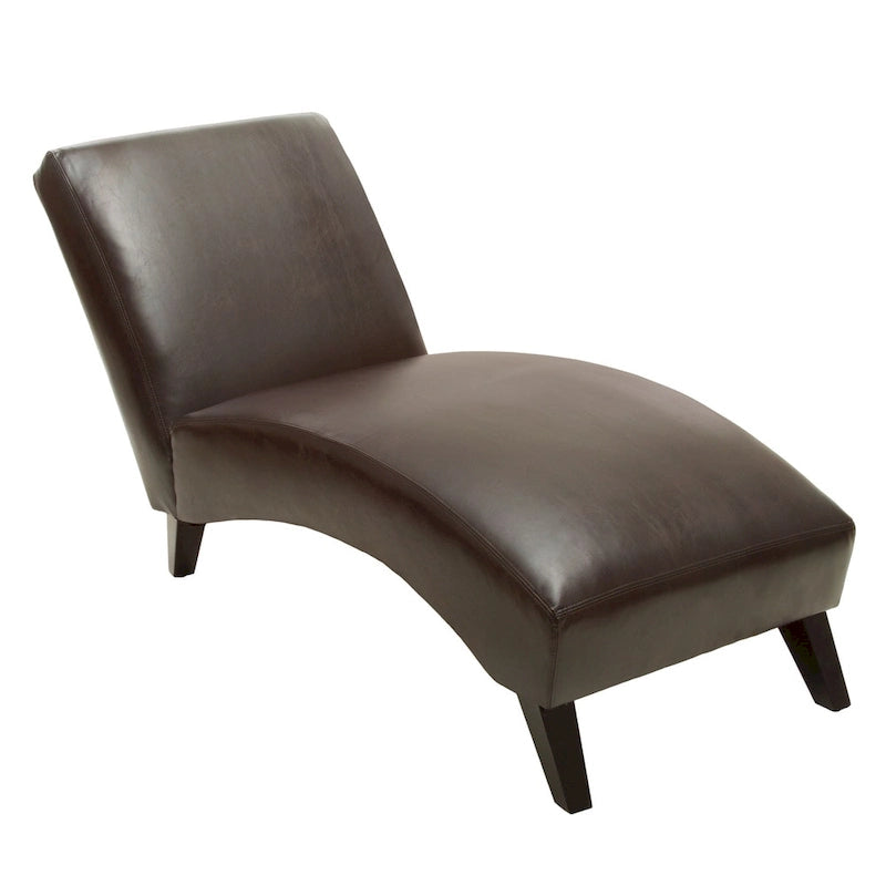 Brown Bonded Leather Chaise Lounge with Dark Wood Legs