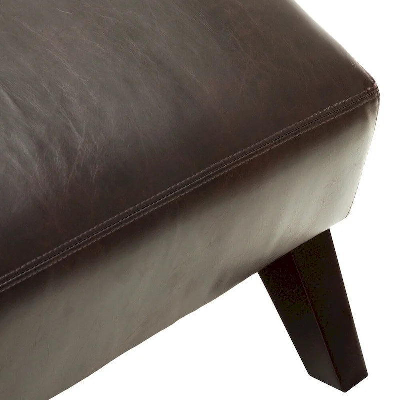 Brown Bonded Leather Chaise Lounge with Dark Wood Legs