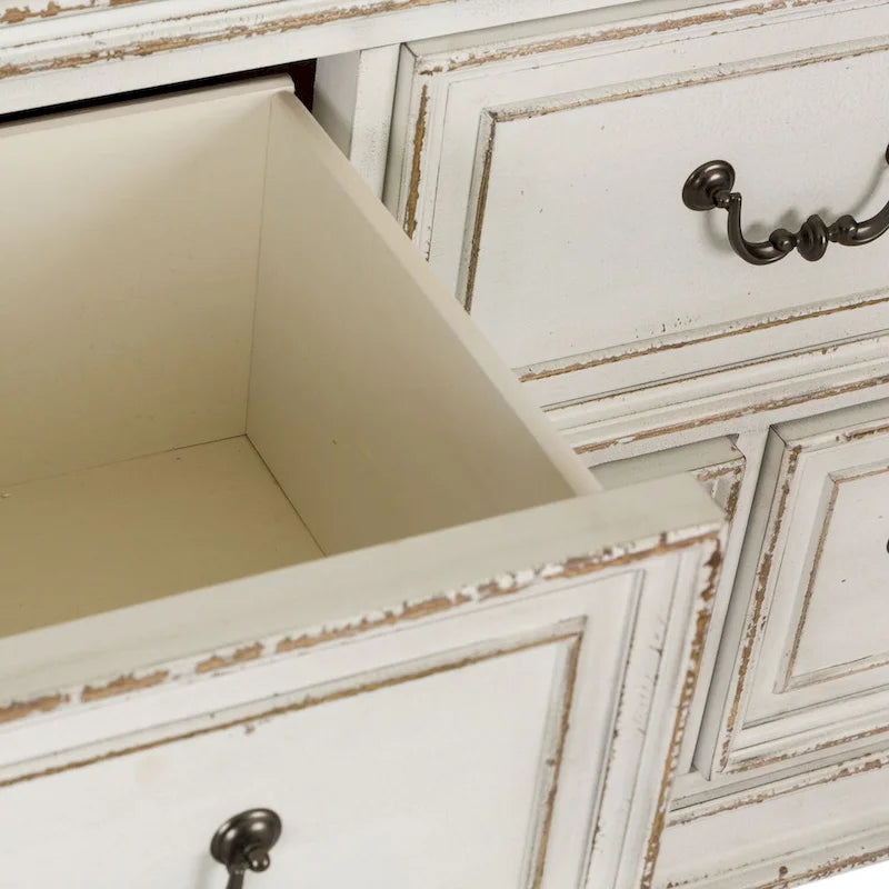 Antique White Weathered Brown 7-Drawer Dresser European Traditional Style