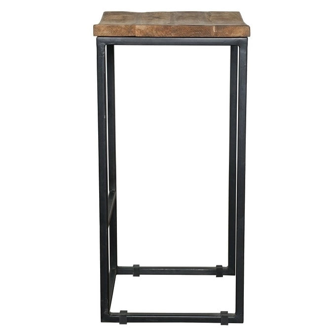 Mango Wood and Iron Backless Bar Stool with Honey Brown Finish