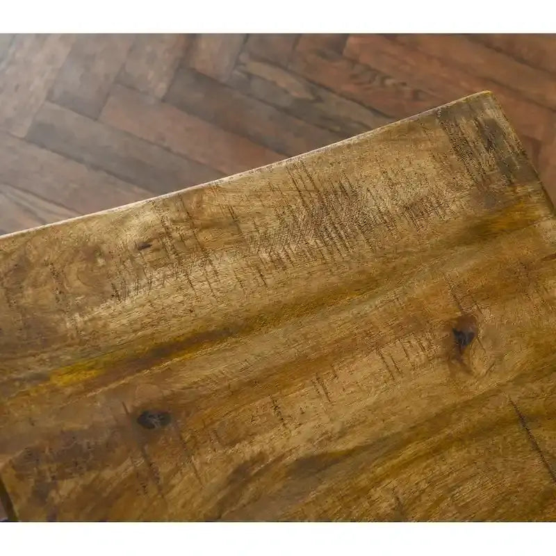 Rückenfreier Barhocker aus Mangoholz und Eisen mit honigbrauner Oberfläche