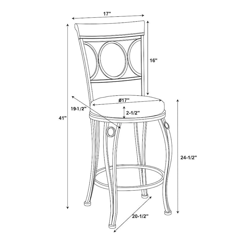 Circles Back Swivel Counter Stool with Brown Cushioned Seat and Metal Frame