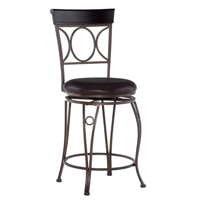 Circles Back Swivel Counter Stool with Brown Cushioned Seat and Metal Frame
