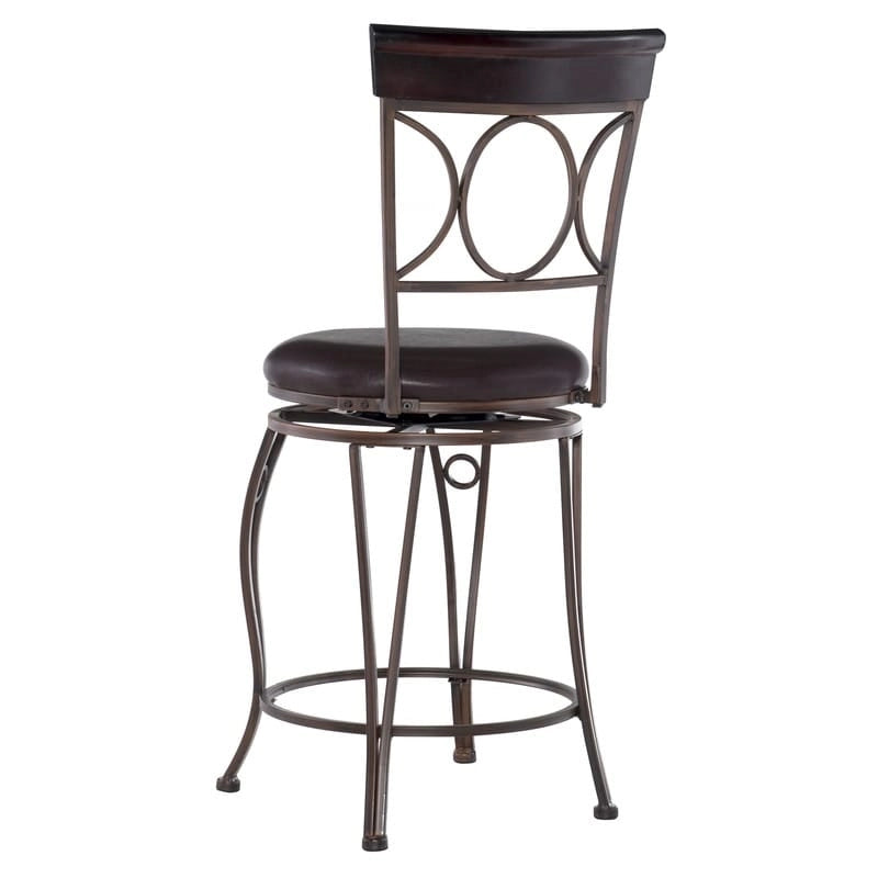 Circles Back Swivel Counter Stool with Brown Cushioned Seat and Metal Frame