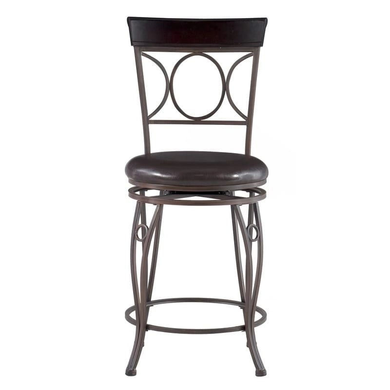 Circles Back Swivel Counter Stool with Brown Cushioned Seat and Metal Frame