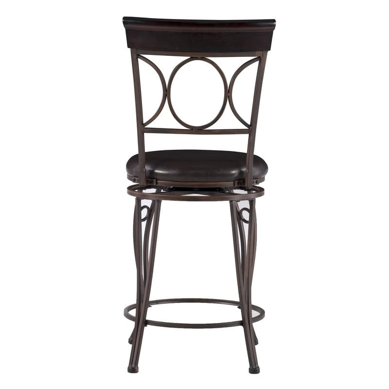 Circles Back Swivel Counter Stool with Brown Cushioned Seat and Metal Frame