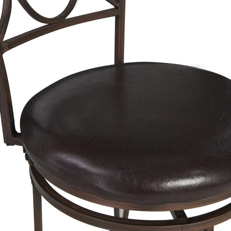 Circles Back Swivel Counter Stool with Brown Cushioned Seat and Metal Frame