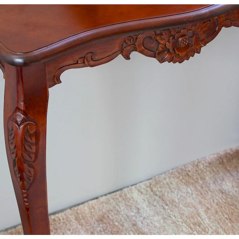 Hand Carved Solid Wood Console Table Walnut Finish Ornate Design