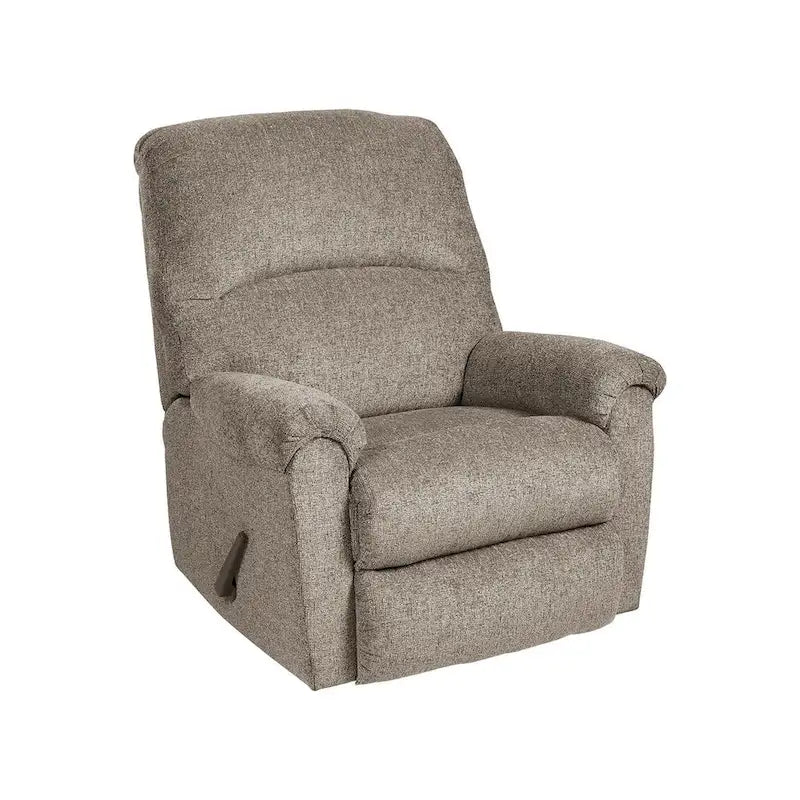Taupe Floral Fabric Rocker Recliner Chair with One-Pull Reclining Motion
