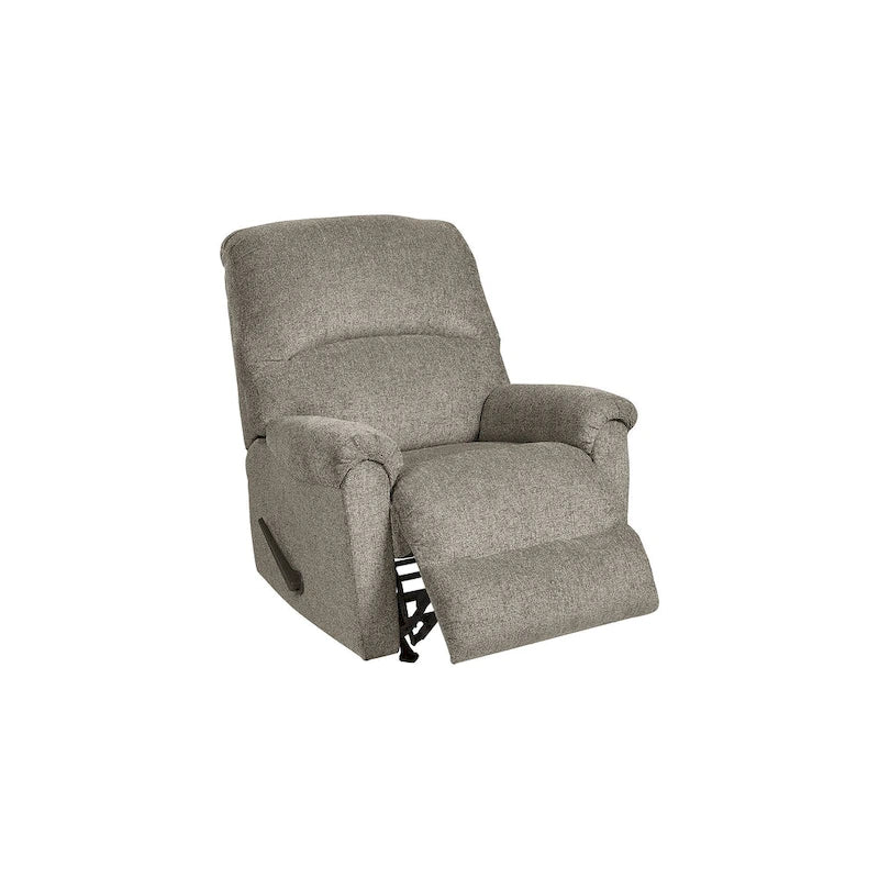 Taupe Floral Fabric Rocker Recliner Chair with One-Pull Reclining Motion