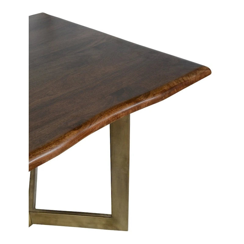 Solid Mango Wood Live Edge Dining Table Bronze Iron Legs Medium Brown