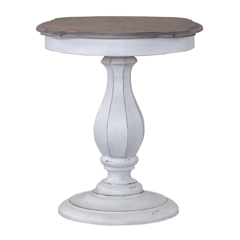 Antique White Round Accent Table with Pedestal Base Two-Tone Finish