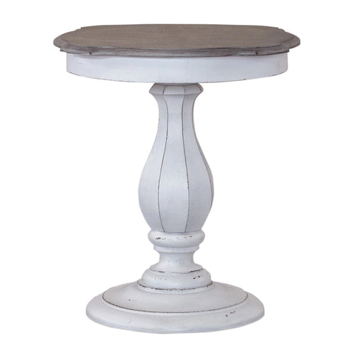 Antique White Round Accent Table with Pedestal Base Two-Tone Finish