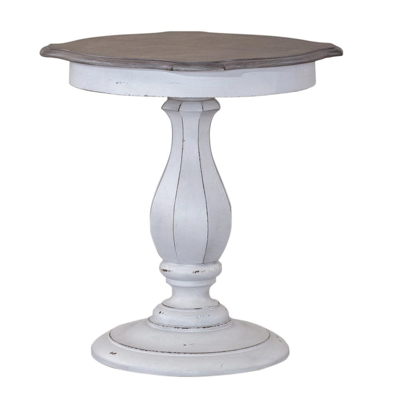 Antique White Round Accent Table with Pedestal Base Two-Tone Finish