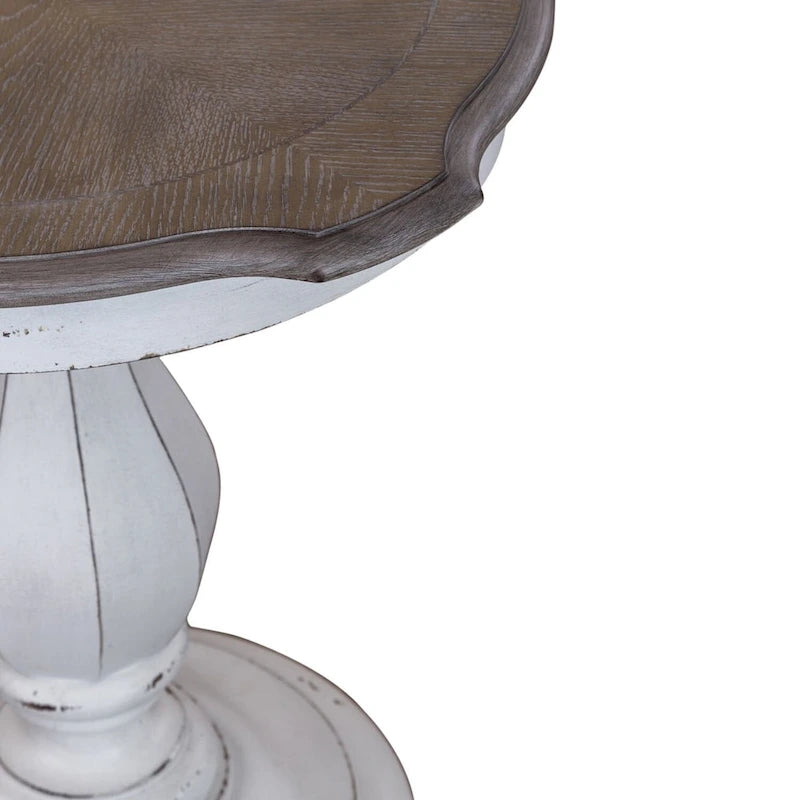 Antique White Round Accent Table with Pedestal Base Two-Tone Finish