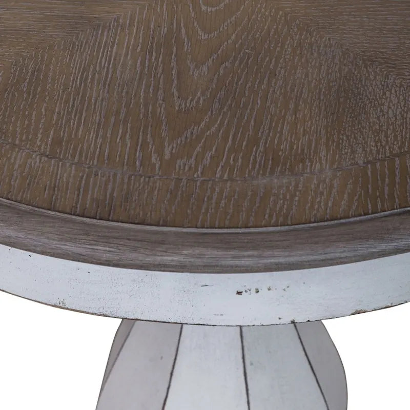 Antique White Round Accent Table with Pedestal Base Two-Tone Finish