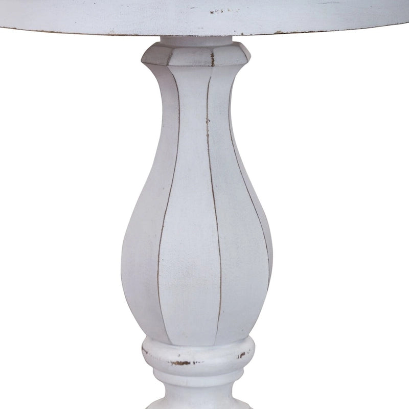 Antique White Round Accent Table with Pedestal Base Two-Tone Finish