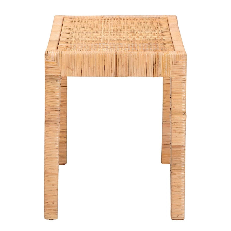 Woven Rattan Mahogany Wood Rectangular Accent Bench Natural Brown