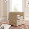 Top Grain Leather Tufted Swivel Barrel Accent Chair Cream Brown