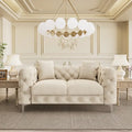 Velvet Tufted Loveseat Sofa with Solid Wood Frame and Metal Legs
