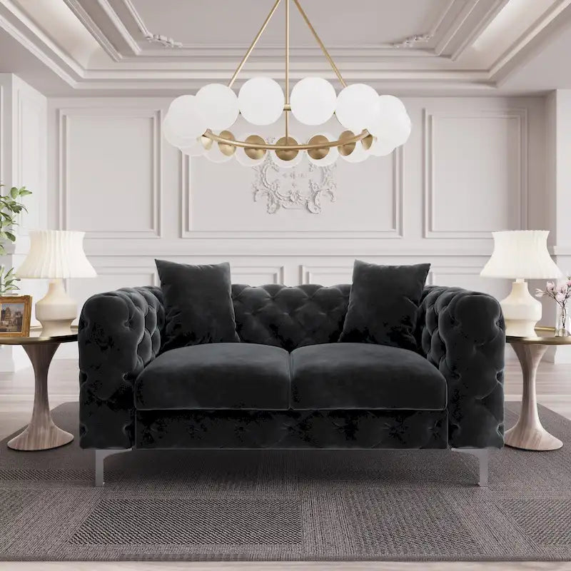 Velvet Tufted Loveseat Sofa with Solid Wood Frame and Metal Legs