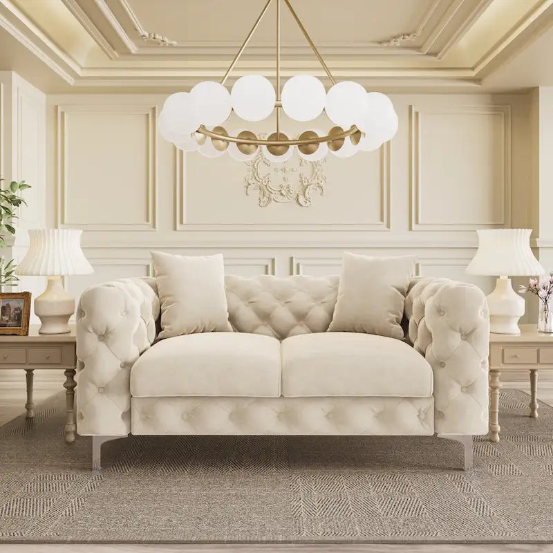 Velvet Tufted Loveseat Sofa with Solid Wood Frame and Metal Legs