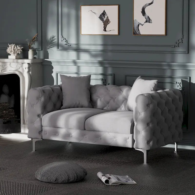 Velvet Tufted Loveseat Sofa with Solid Wood Frame and Metal Legs