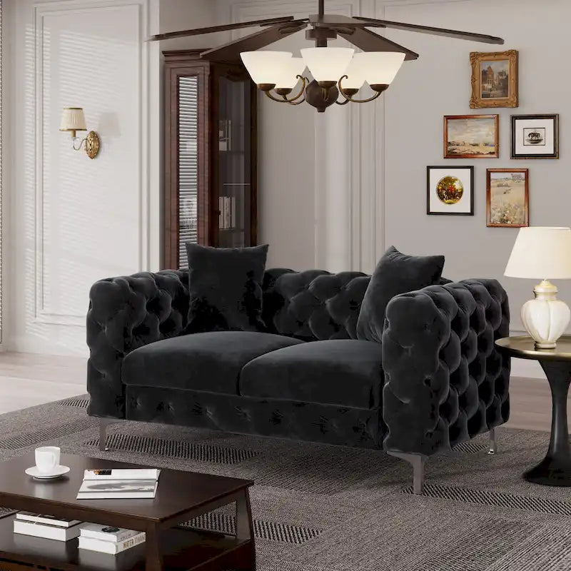 Velvet Tufted Loveseat Sofa with Solid Wood Frame and Metal Legs