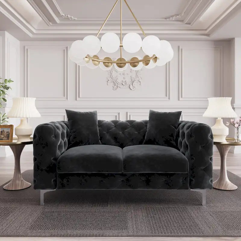 Velvet Tufted Loveseat Sofa with Solid Wood Frame and Metal Legs