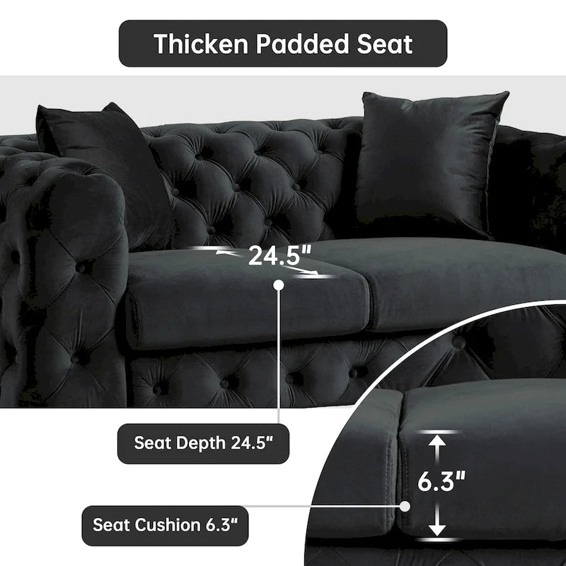 Velvet Tufted Loveseat Sofa with Solid Wood Frame and Metal Legs