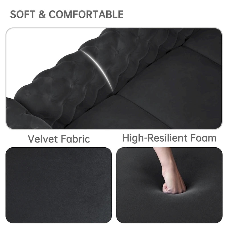 Velvet Tufted Loveseat Sofa with Solid Wood Frame and Metal Legs