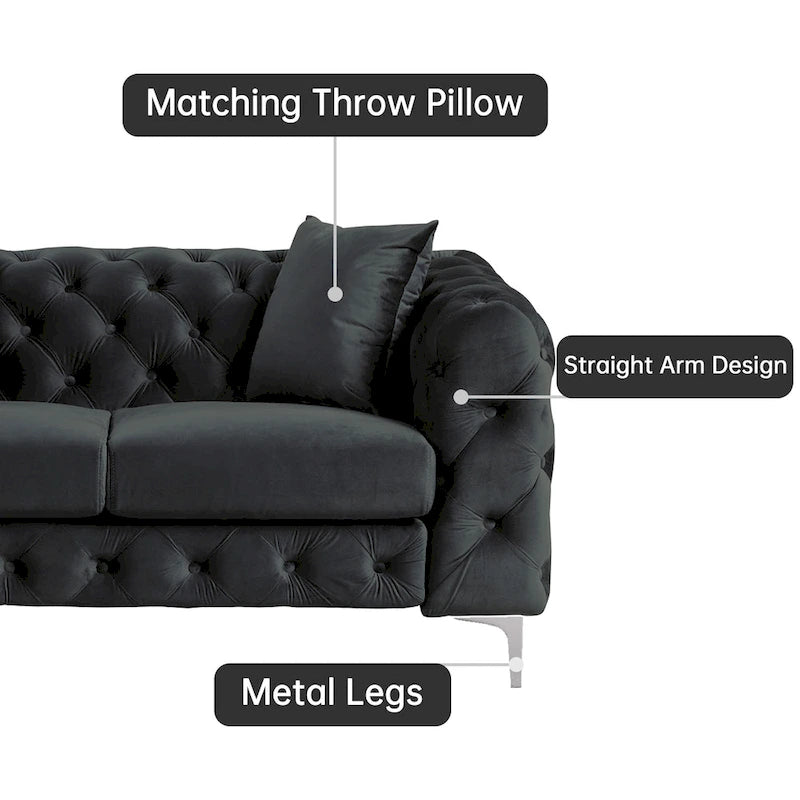 Velvet Tufted Loveseat Sofa with Solid Wood Frame and Metal Legs