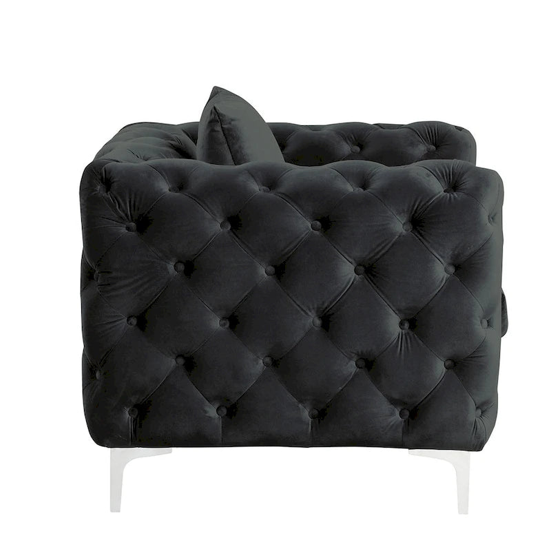 Velvet Tufted Loveseat Sofa with Solid Wood Frame and Metal Legs