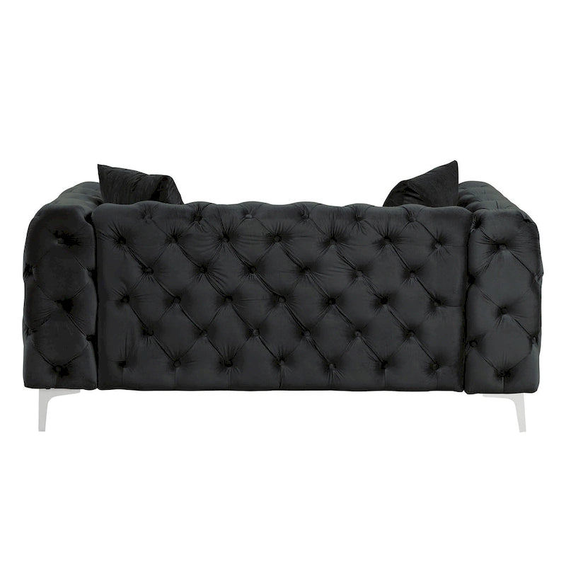 Velvet Tufted Loveseat Sofa with Solid Wood Frame and Metal Legs