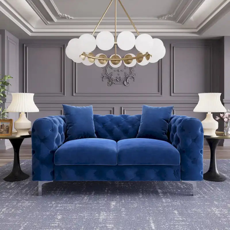 Velvet Tufted Loveseat Sofa with Solid Wood Frame and Metal Legs