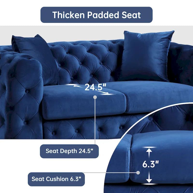 Velvet Tufted Loveseat Sofa with Solid Wood Frame and Metal Legs