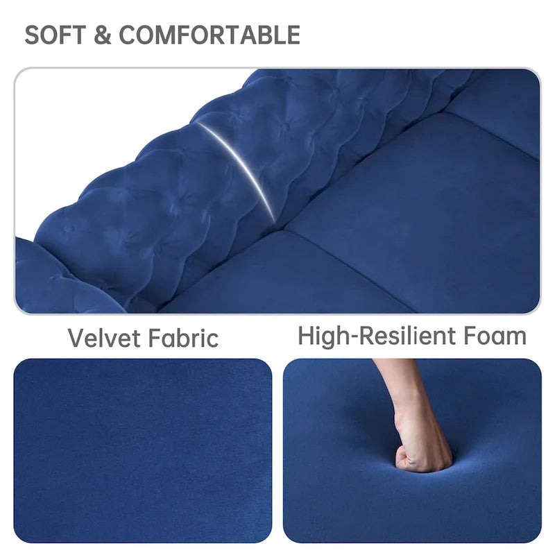 Velvet Tufted Loveseat Sofa with Solid Wood Frame and Metal Legs