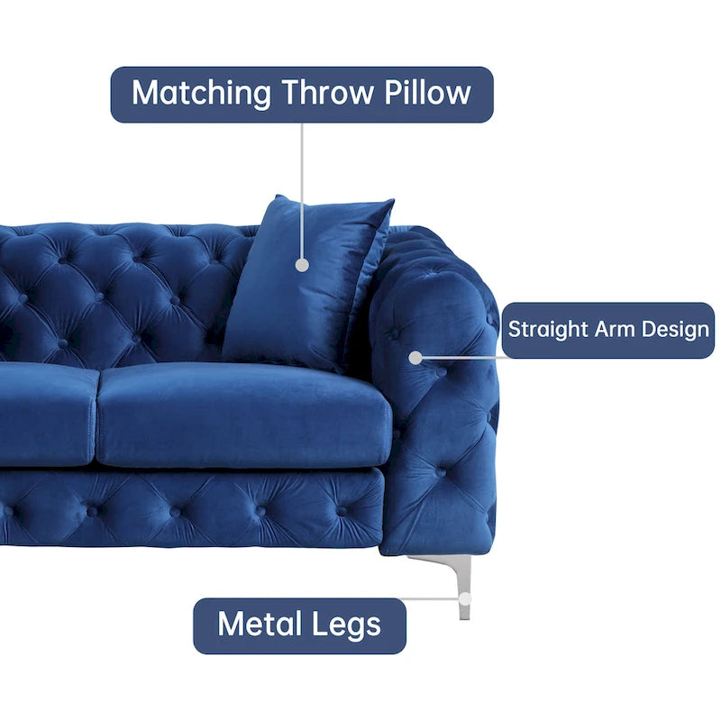 Velvet Tufted Loveseat Sofa with Solid Wood Frame and Metal Legs