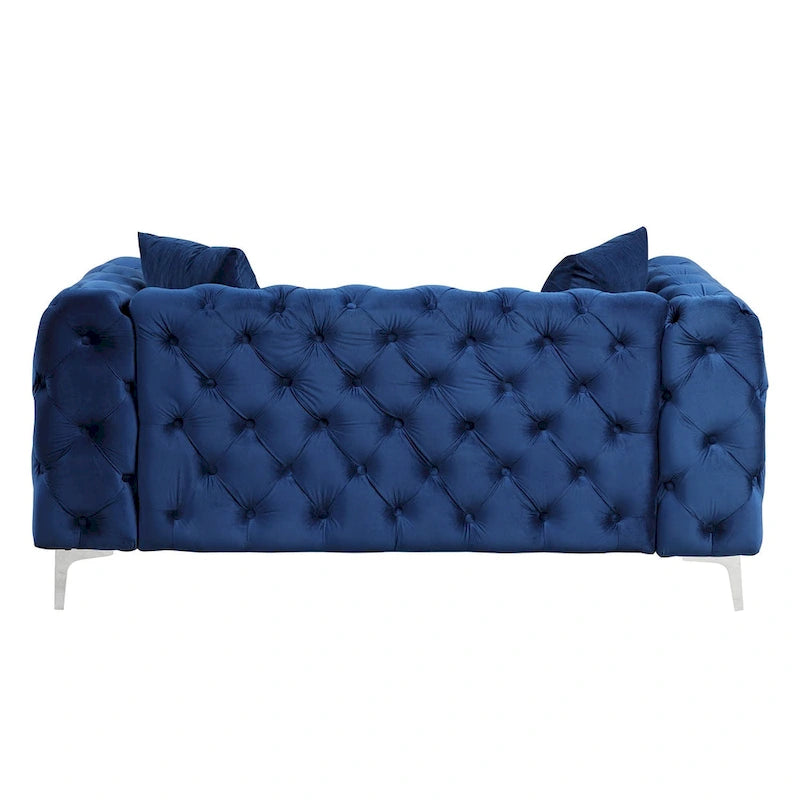 Velvet Tufted Loveseat Sofa with Solid Wood Frame and Metal Legs