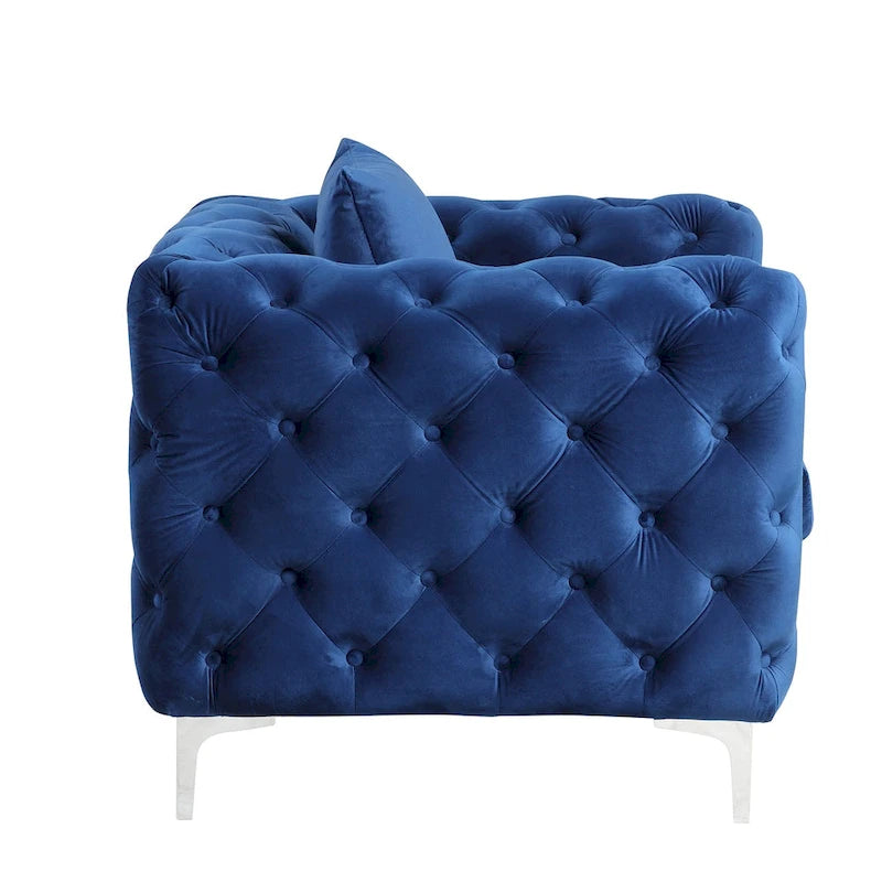 Velvet Tufted Loveseat Sofa with Solid Wood Frame and Metal Legs
