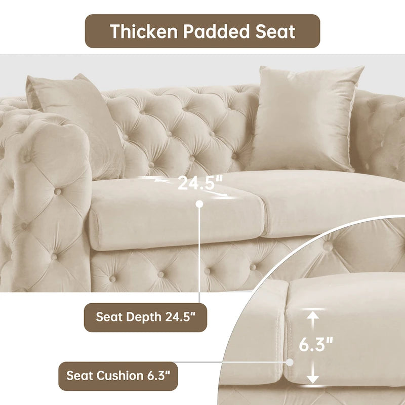 Velvet Tufted Loveseat Sofa with Solid Wood Frame and Metal Legs