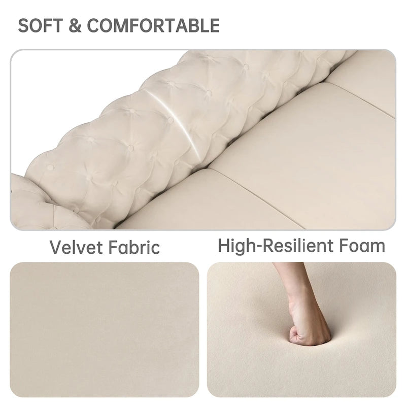 Velvet Tufted Loveseat Sofa with Solid Wood Frame and Metal Legs