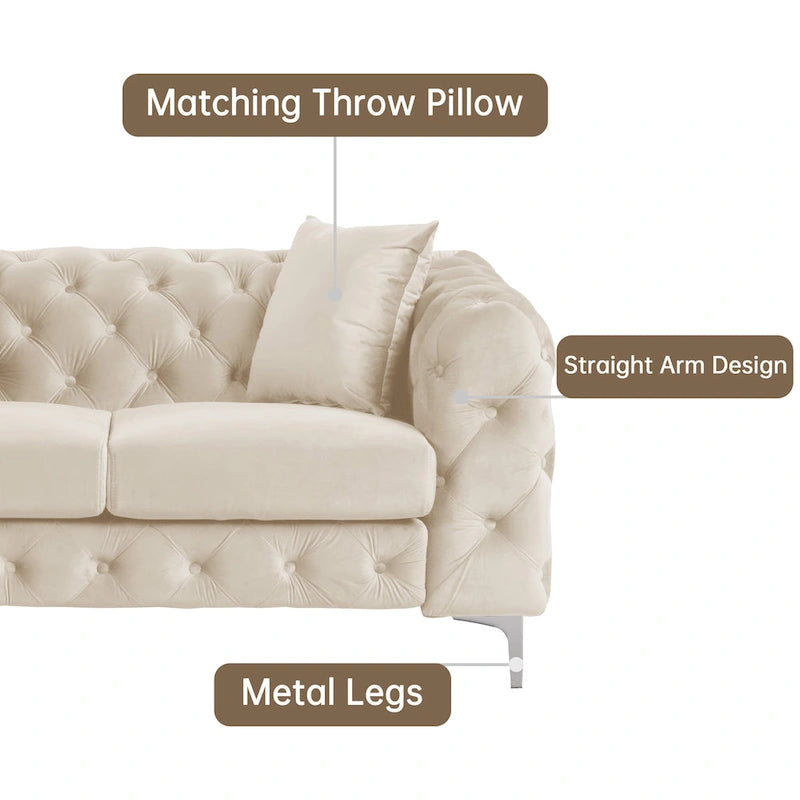 Velvet Tufted Loveseat Sofa with Solid Wood Frame and Metal Legs