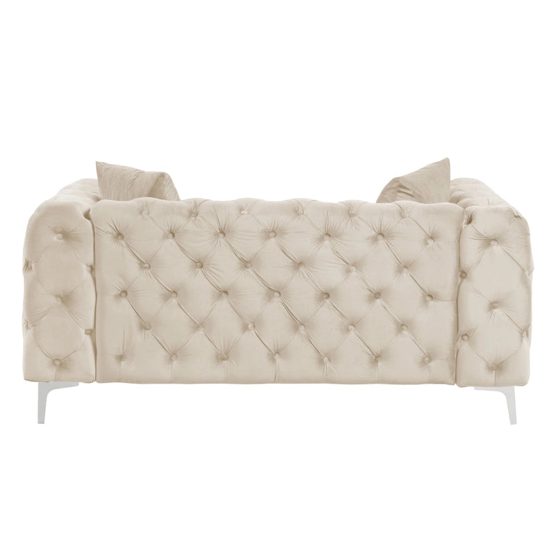 Velvet Tufted Loveseat Sofa with Solid Wood Frame and Metal Legs