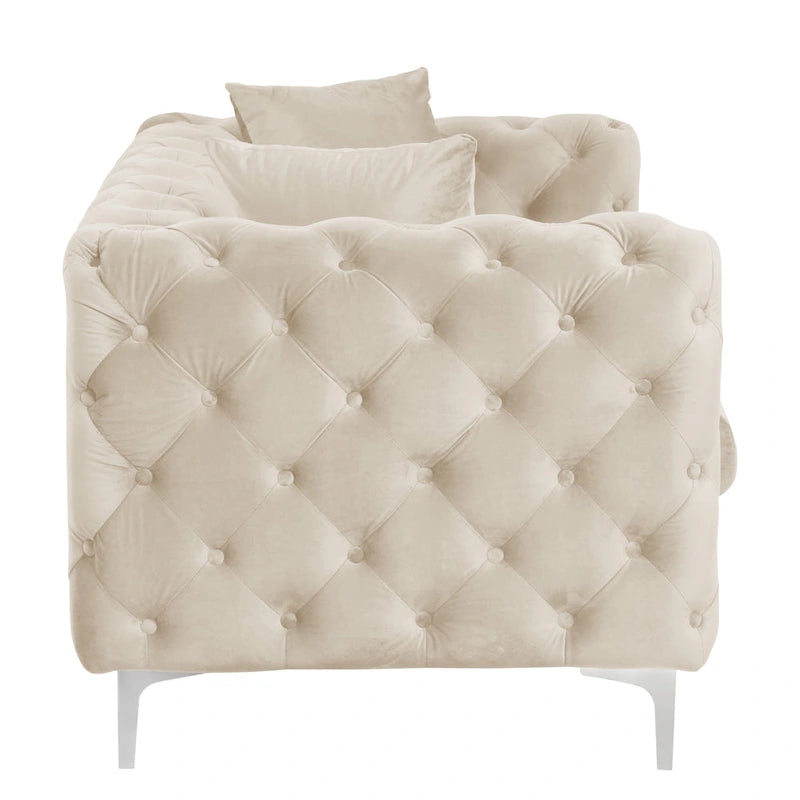 Velvet Tufted Loveseat Sofa with Solid Wood Frame and Metal Legs