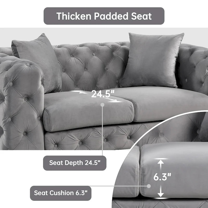 Velvet Tufted Loveseat Sofa with Solid Wood Frame and Metal Legs